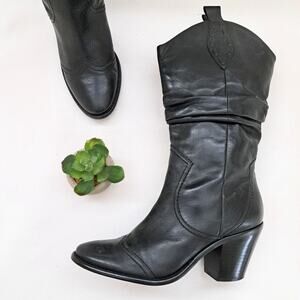 BCBGeneration "Silk" Slouchy Black Leather Cowboy Boots Western Size 7.5